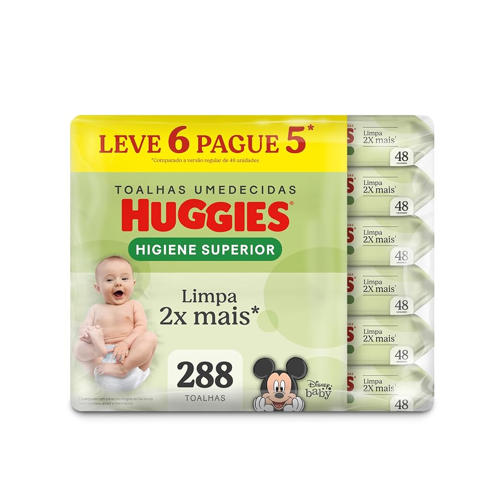 Lenços Huggies Higiene Superior Limpam 2x Mais — Kit 6 x 48 Un